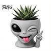 Cute Alien Planter Funny Face Planter, 3D Printed Novelty Plant Pot, Gray Head for Succulents Cacti Home Table Shelf Decoration Office Desk