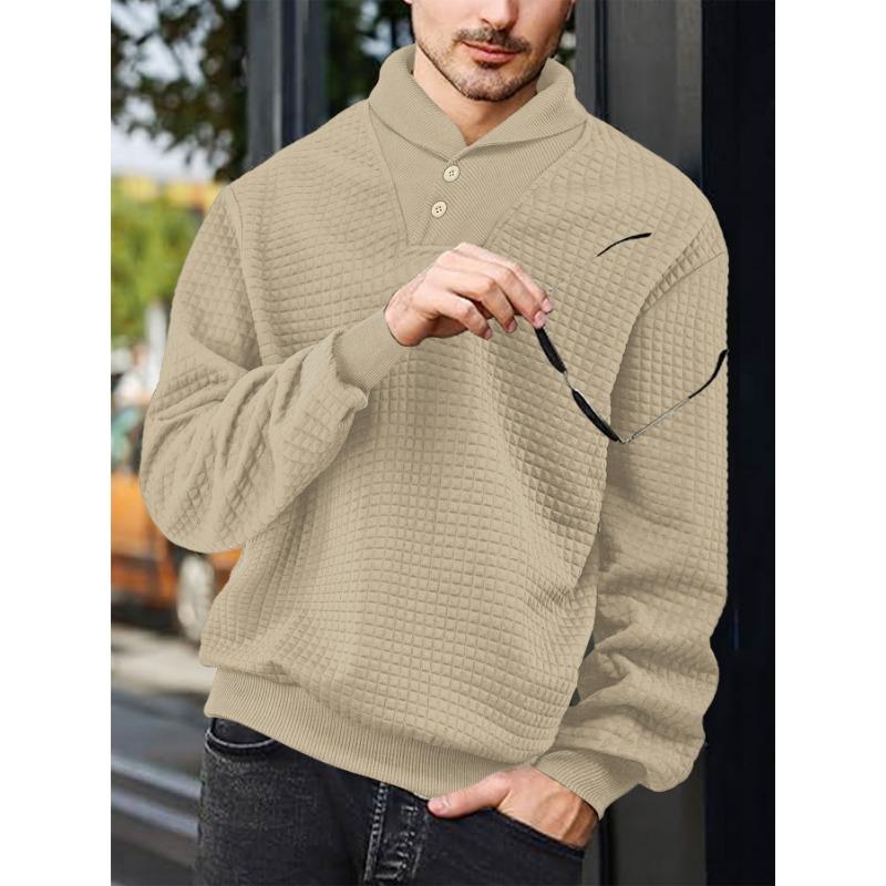 Men's new sports and leisure loose solid color lapel jacquard plaid men's sweater