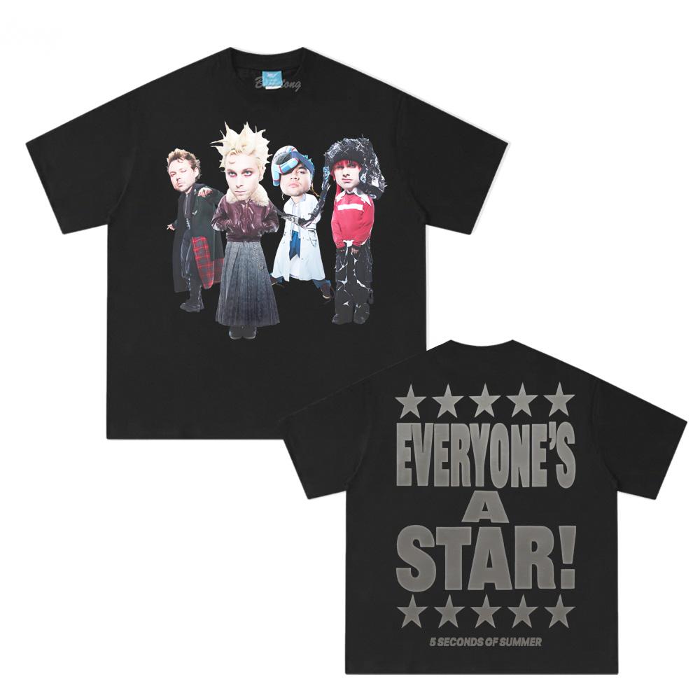 

КАЖДЫЙ ЗВЕЗДА! ФУТБОЛКА НОВАЯ Футболка в том же стиле группы 5 Seconds of Summer 100% Хлопок Модный Удобные Футболки XS чёрный
