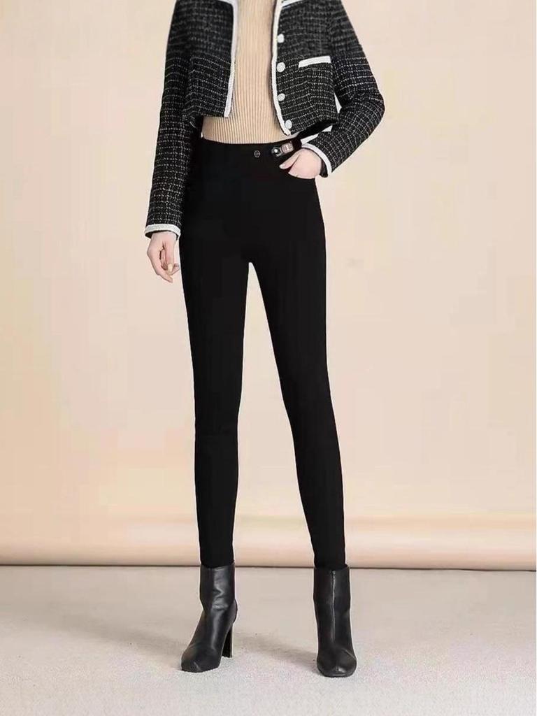2025 Winter Women's Fleece-Lined High-Waisted Denim Skinny Pants - Slimming, Figure-Flattering, and Elastic Waist.
