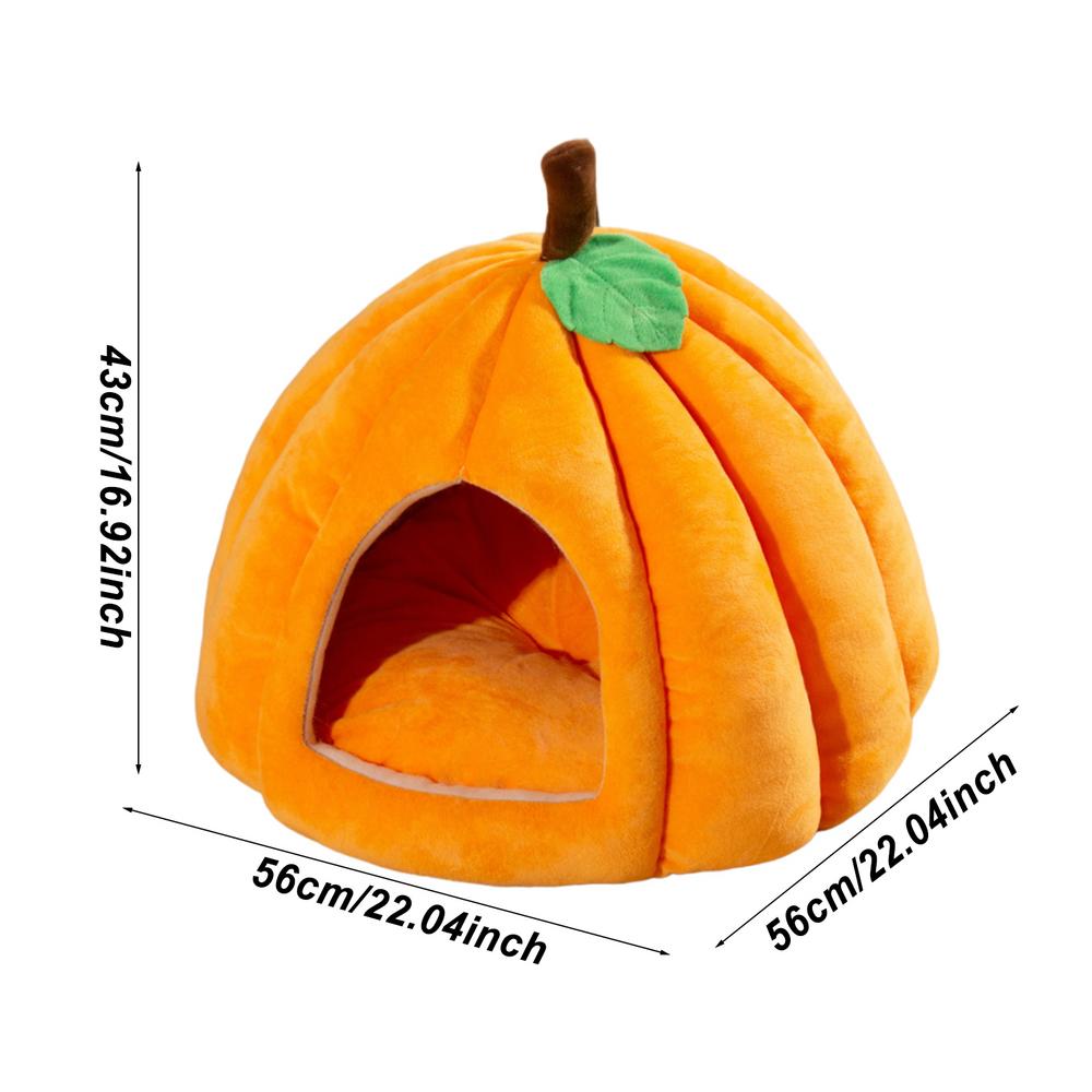 

Кровать для кошки в форме тыквы на Хэллоуин, удобная пещера, полностью упакованный пещерный домик для зимнего домашнего тепла для домашних животных S светло-желтого