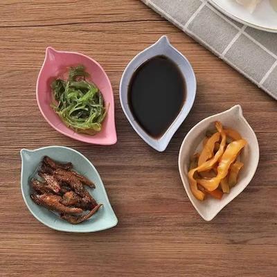 4pc Home Kitchen Wheat Straw Seasoning Saucer Creative Plastic Leaf Shaped Pickle Small Plate Tableware Dipping Snack Dish