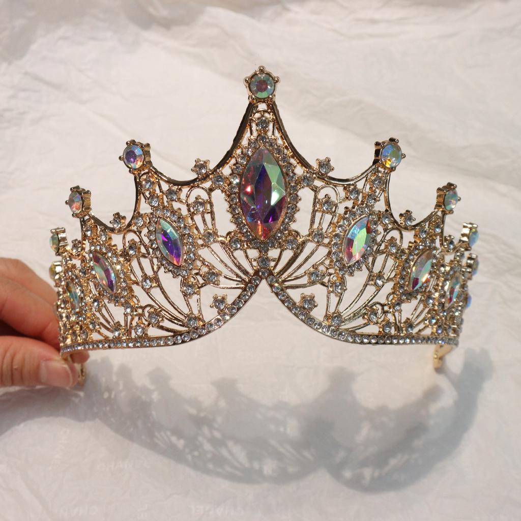 European and American Retro Baroque Crown Large Horse Eye Water Diamond Crown Headband  Wedding Updo  Alloy Accessories