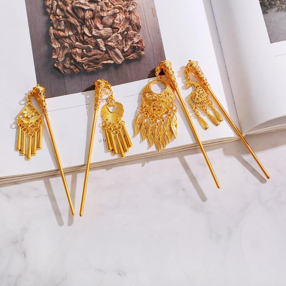 Ancient Golden Tassels Hair Fork Ethnic Style Ethnic Style Hair Sticks  Gifts
