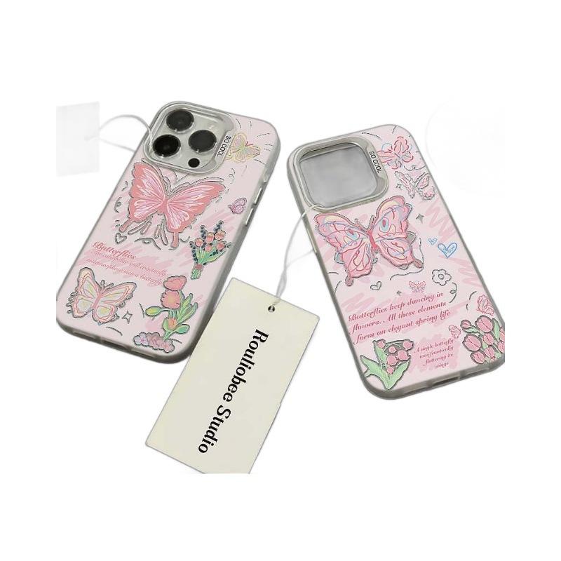 Blue love pink butterfly iPhone16promax mobile phone case for Apple 13 anti-drop 15 fresh 14 cartoon 12
