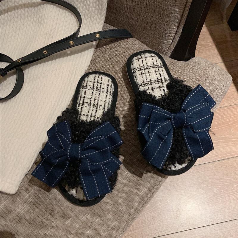 

Осень и зима хлопковые тапочки модные домашние теплые милые с бантом мохнатые шлепанцы для девочки [Pre-sale model will be shipped in 7-15 days]