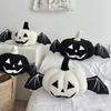 Classic Plush Pumpkin Cushion With Embroidered Design For Halloween Decor And Lounge Use