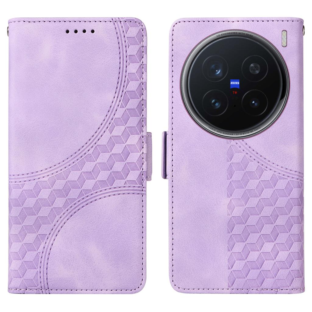 For vivo X200 Pro 5G Case PU Leather Phone Cover Rhombus Starry Imprinted