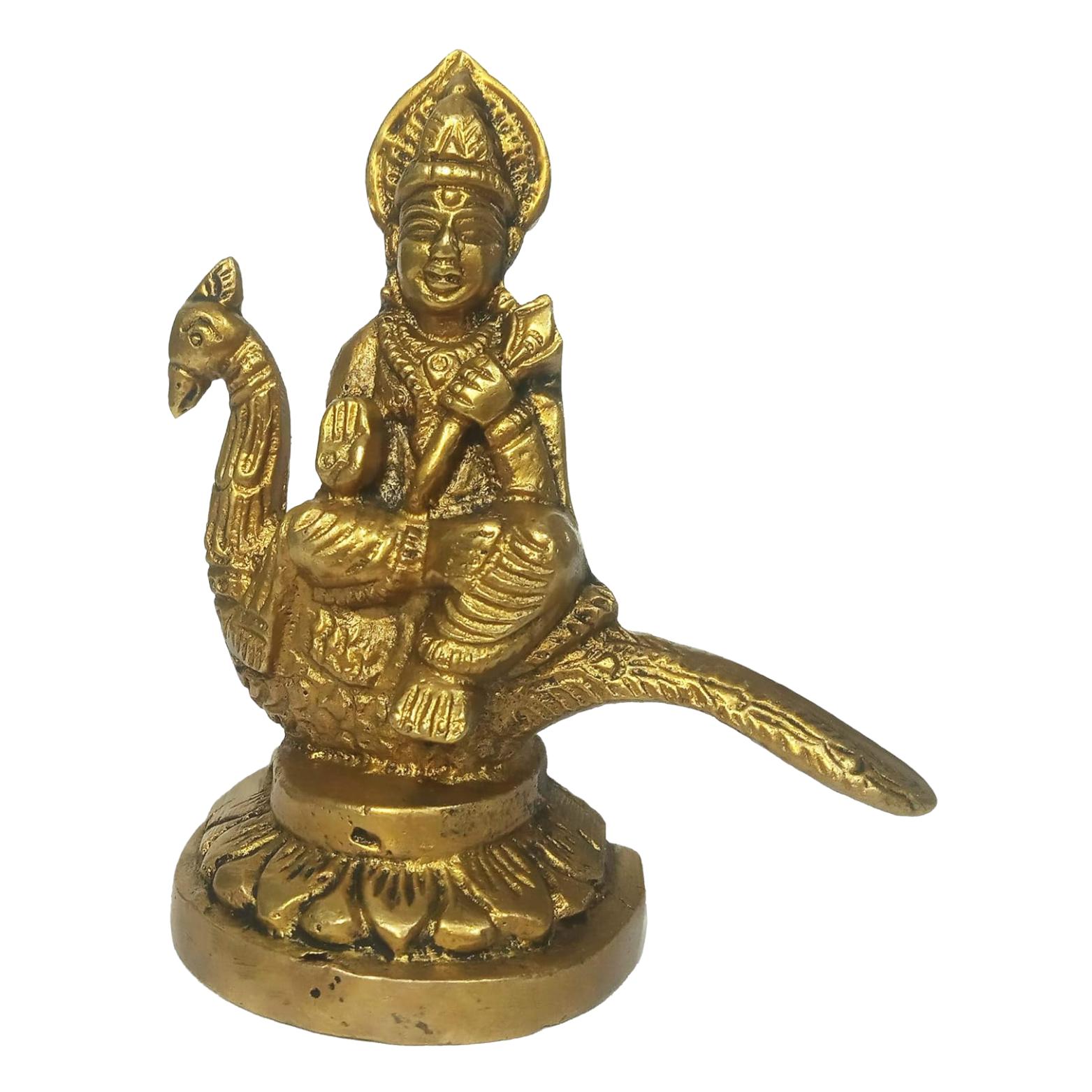 Lord Murugan Karthikeya, Skanda, Kumara, Subrah-Manya Idol, Gold, Brass Statue