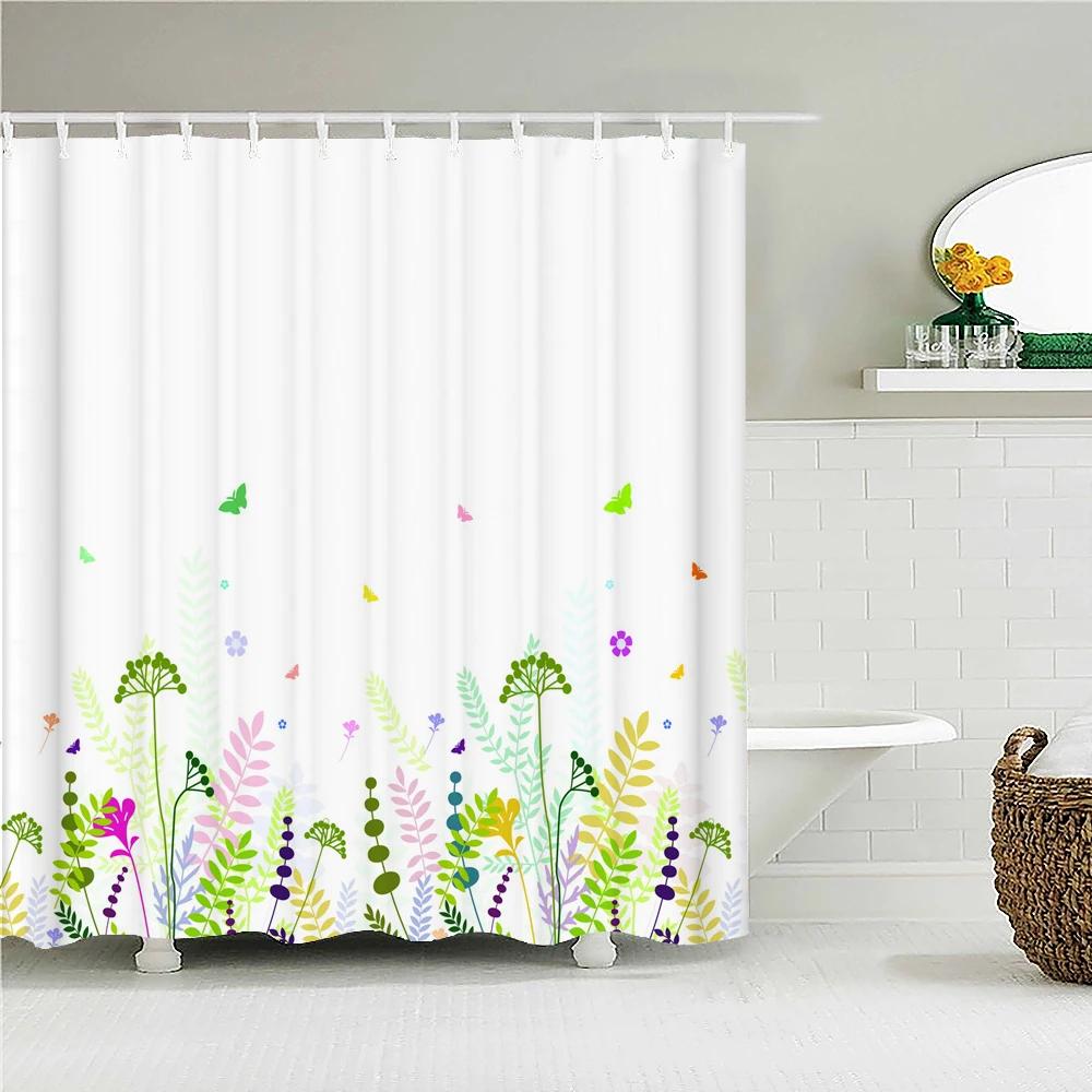 Jy01Colorful Beautiful Flowers Bath Curtain Waterproof Fabric Shower Curtains Floral Rose Printing Bathroom Screen Decor With @1