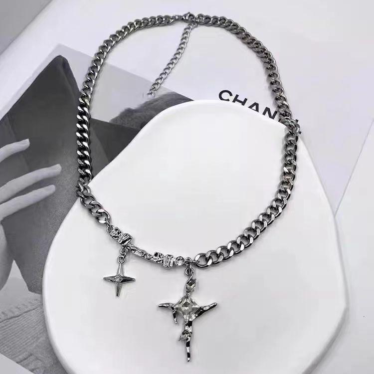 Unisex Trendige Sternenexplosion Kreuz Halskette - Hip Hop Cool High-End Schlüsselbeinkette Choker für Männer und Frauen