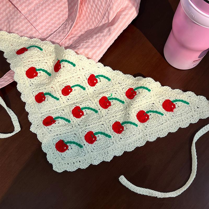 Sweet Cute Strawberry Cherry Handmade Crochet Hollow Triangle Headband Towel Women Spring Summer Travel Photo Hair Scarf