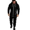 Men's Fall Hooded Fleece Jumpsuit Patchwork Solid Color Sports Jumpsuit