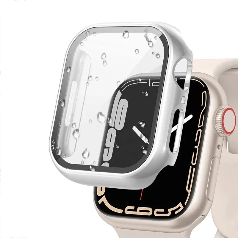

ПК Цветной Чехол для Часов Встроенное Закаленное Стекло для Apple Watch 45 мм 40 мм 44 мм 41 мм IWatch Серии 9 8 7 6 SE 5 Чехол с Покрытием 40mm белый