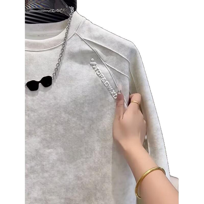 Herren Hoodie im koreanischen Stil, Tie-Dye, fleecegefüttert - Hübsch, Herbst/Winter, Langarm, Stahl-Print, Rundhals, Trend.