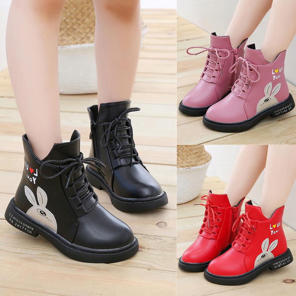 Girl Mid-Calf Fashion Boots Leather Solid Black Boots for Girl Long high Cross-Tied Princess Shoes