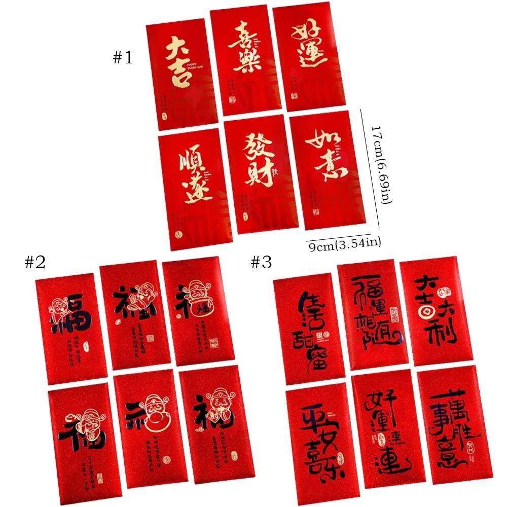 6pcs Traditional Chinese New Year Red Pocket Cartoon Good Lucky Red Packets Celebration Party