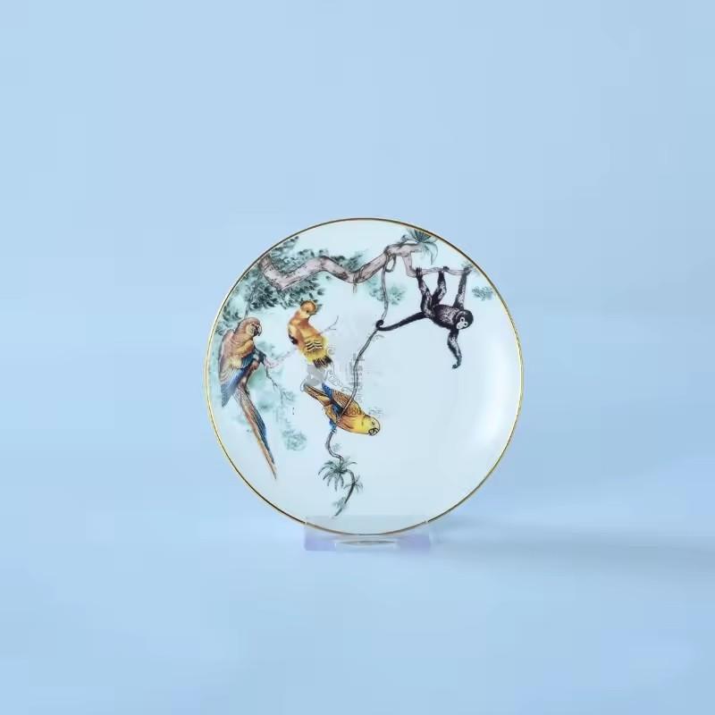 

Столовая посуда с изображением животных из тропического леса, тарелки из костяного фарфора, плоский поднос для десерта, форма для торта, блюдце для чашки, принадлежности для домашней кухни