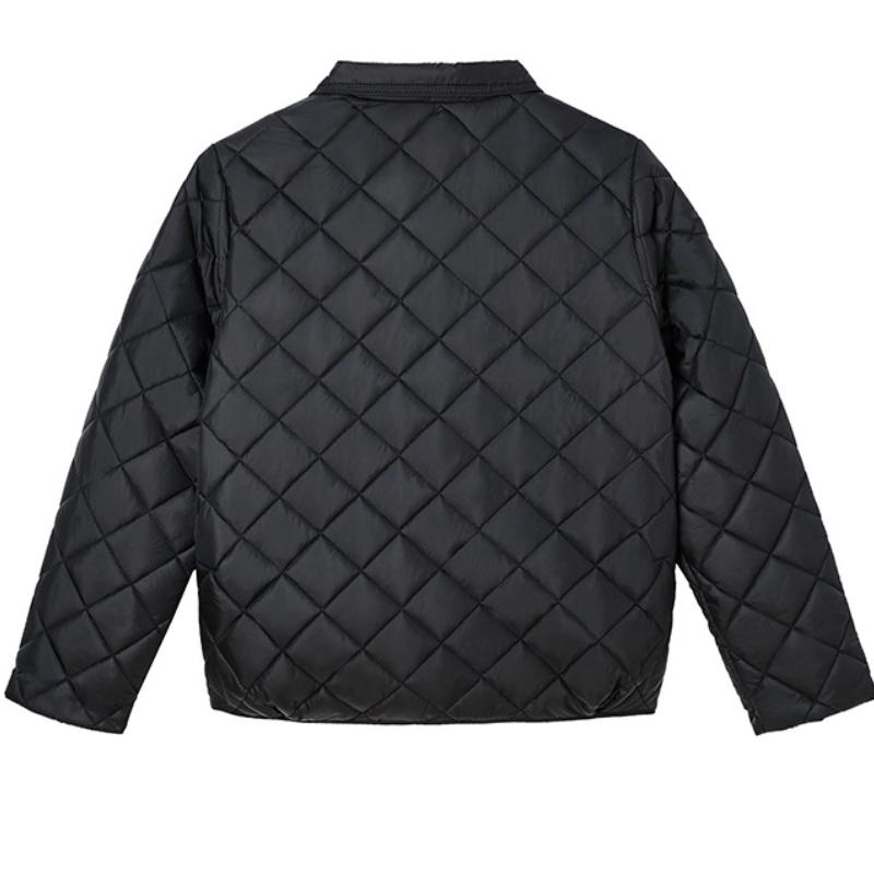 Thin Short Rhomboid Winter Jacket with Turn Down Collar