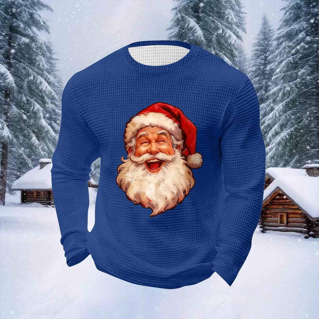 Men's Christmas Print Round Neck Long Sleeve Tops Men's Sports Large Size Casual Round Neck Tops