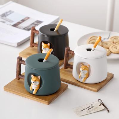 Ceramic Creative Personality Cute Pet Mug with Lid Spoon Family Couple Coffee Water Cup Chai Dog Cup Gift
