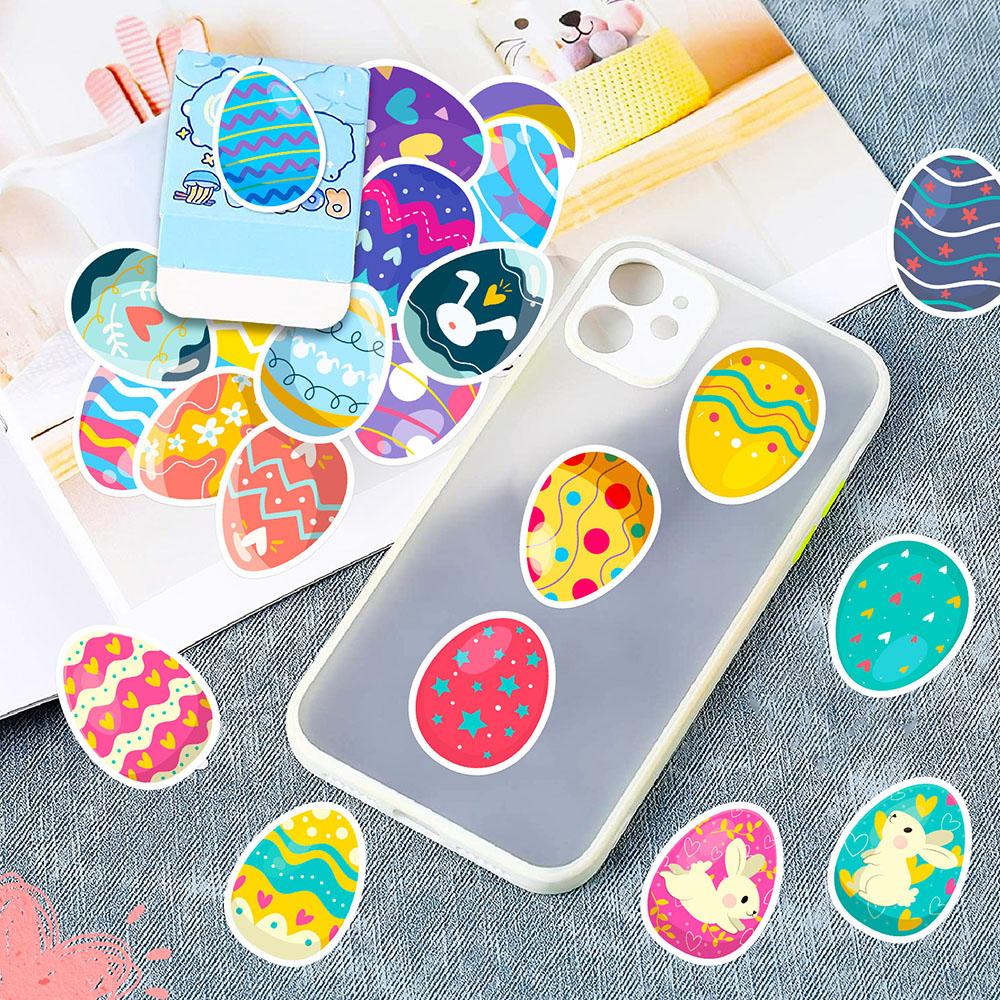 50pcs Easter Egg Children's Party Stickers Cute Cartoon Easter Egg Rabbit Element Arrangement Party Stickers Holiday Sticker