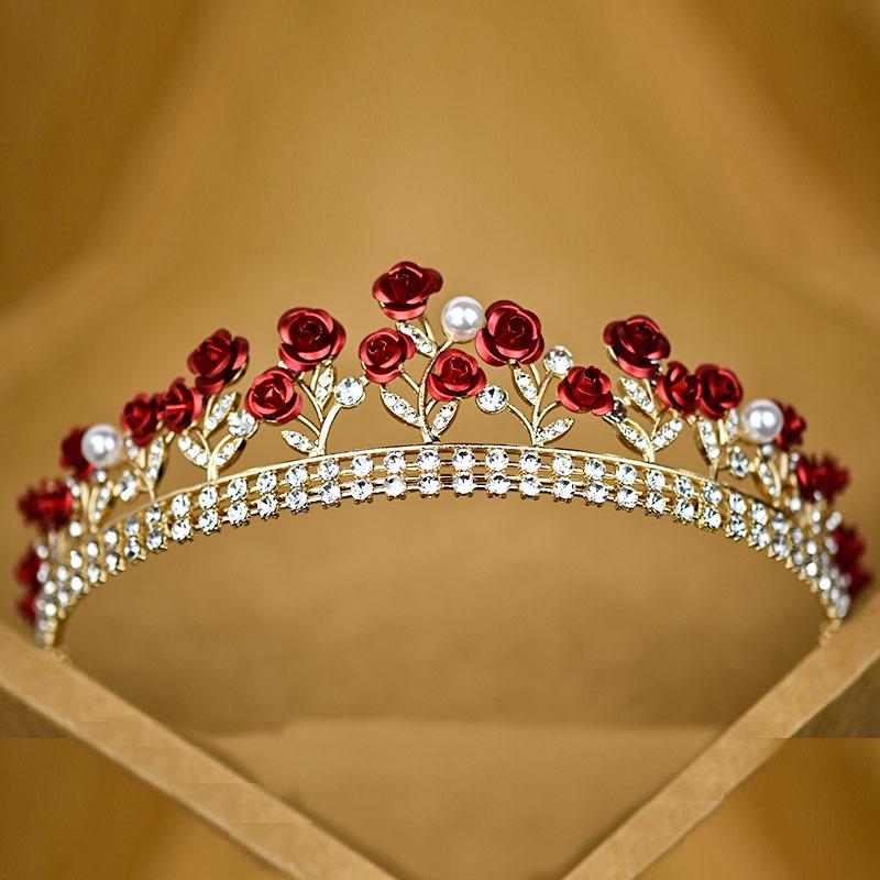 Новая Помолвка Барочная Эстетика Темперамент Красная Роза Принцесса Ободок Свадебные Аксессуары Свадебная Корона