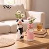 Rustic Home Office Accents Resin Cute Animal Vase, Farmhouse Decorative Flower Holder for Bookshelf Ornaments Decor, Pig/Cow/Sheep/Chicken Arrangement