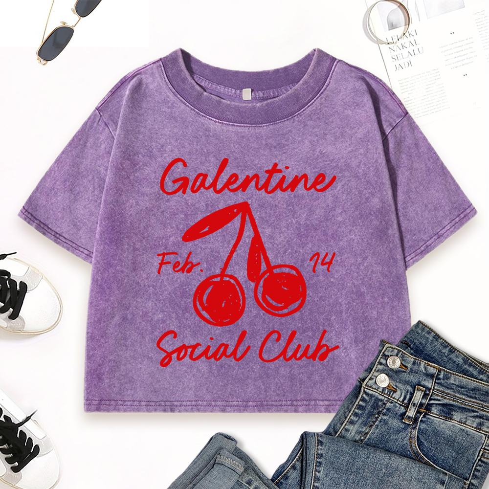 Red Cherry Social Club Print Woman Washed T-Shirts Cotton Casual Tee Shirt Street Short Sleeve Summer Slim T Shirt