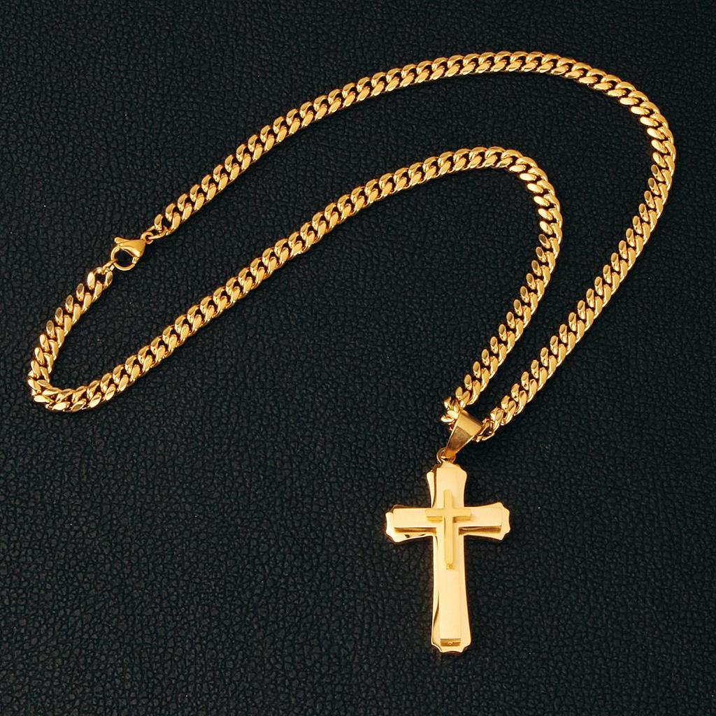 Collana con Pendente a Croce in Acciaio Inossidabile e Catena a Maglie Cubane da 18-24 Pollici per Uomini Donne Coppie Fidanzato Marito Gioielli Stile Punk 3-5mm
