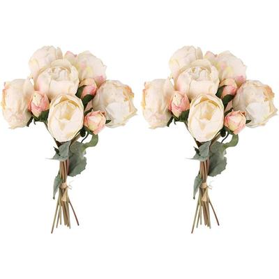 2 Buquês Vintage Peônias Flores Artificiais 18pcs Flores Falsas Buquê de Noiva Peônias de Seda para Decoração de Casamento em Casa