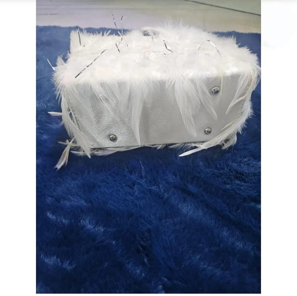 Luxus Weiße Feder Handtasche Designer Abendtasche mit Strassgriff Elegante Hochzeits-Clutch Party- & Cocktailtasche Geschenk für Sie