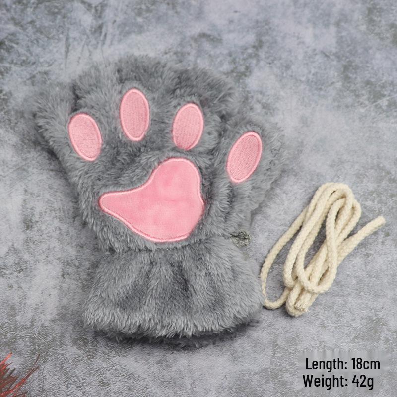 

Милые мультяшные женские зимние перчатки без пальцев - Флисовая подкладка, дизайн «Медвежья лапа» One Size