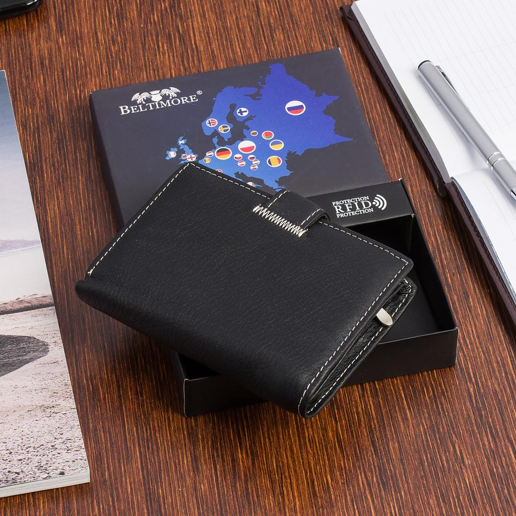 Beltimore Men's Large Vertical Leather Wallet With Clasp, Black, Rfid Premium