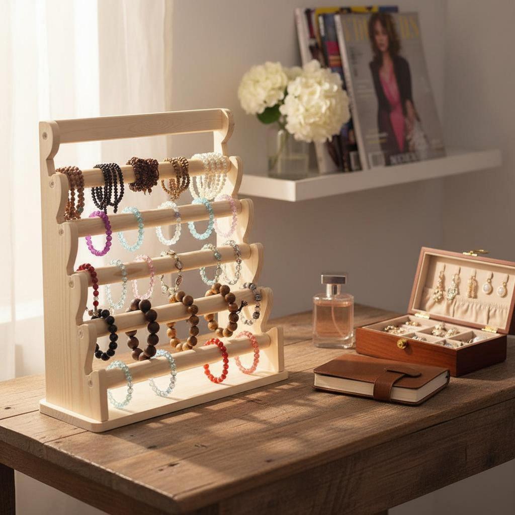 Solid Wood Bracelet Organizer Large Capacity for Retail Counter, Dresser Top