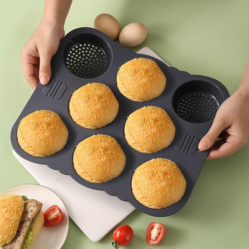 4/6/8 Holes Silicone Hamburger Bun Pan, Non Stick Baking Pan Cake Mold, Kitchen Tools