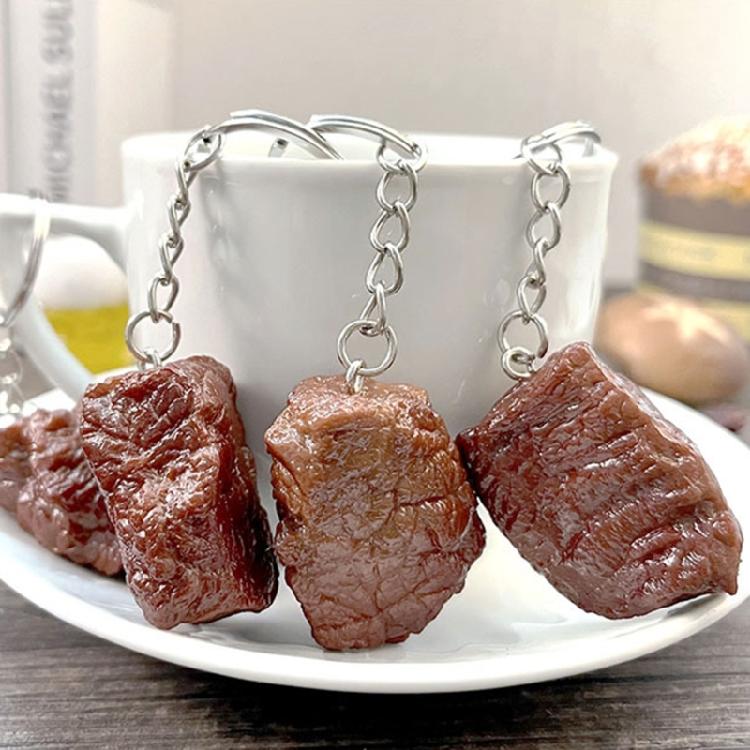 Pack of 6Pcs Artificial Steak Keychain Key Holder Bag Charm For Key Organization and Backpacks Keychain Accessories