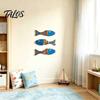 Wooden Fish Wall Art 3Pcs Decor, Boho Polka Dot Painted Ornaments, Ocean Modern Minimalist Theme Hanging for Bathroom Nursery Bedroom Living