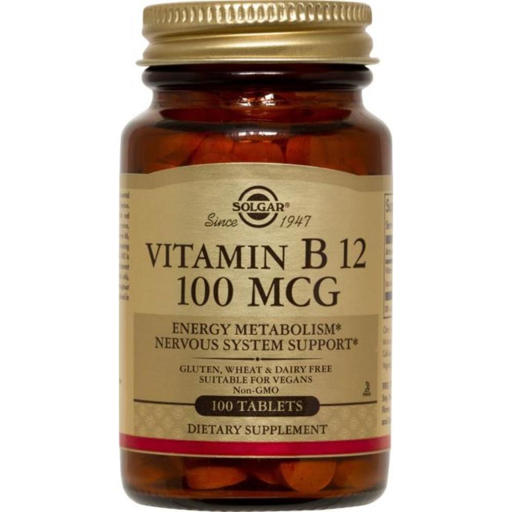 Solgar Vitamin B12 100mcg Gluten-Free Vegan Sugar-Free Tablets 1 Pcs (100 Tablets)