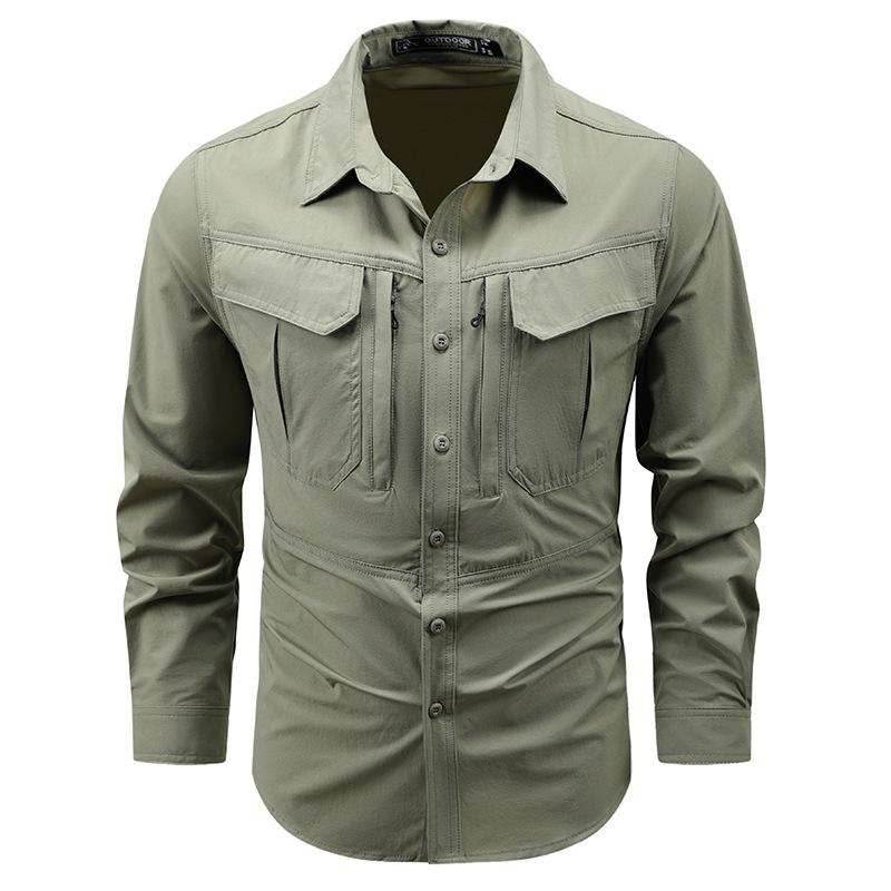 New Retro Work Shirt Men's Long-sleeved Spring Hong Kong Style Loose Casual Casual Shirt Outside
