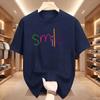 Colorful Smile Smiley Face Graphic T-Shirt Crew Neck Short Sleeve Top Back Print Happy Positive Slogan