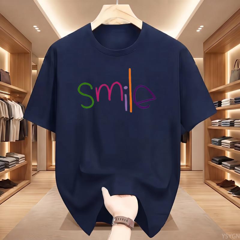 Colorful Smile Smiley Face Graphic T-Shirt Crew Neck Short Sleeve Top Back Print Happy Positive Slogan