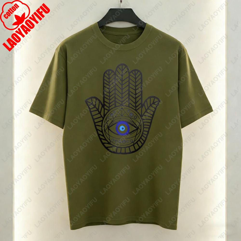 Hamsa Hand Evil Eye Women TShirt Boho Protection Graphic Tops Luck Casual Style Cotton Tee Vintage Classics Clothes for Women S