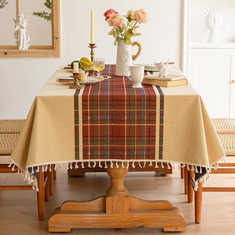 Cotton And Linen Tablecloth Light Luxury High Sense Apricot Green Branch Embroidery French Retro Rectangular Tablecloth Dining Table Round Table