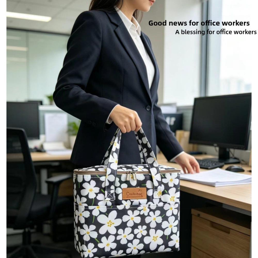 Oxford 4 Pockets Cooler Bag, Portable Handheld Insulated Lunch Bag, Outdoor Picnic Thermal Food Carrier