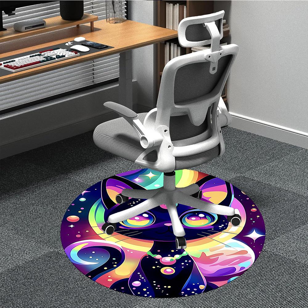 1 Stück Galaxie Katze Büro Runder Teppich, Unter Bürostühlen Schlafzimmer Wohnzimmer Heimdekoration, Raumdeko