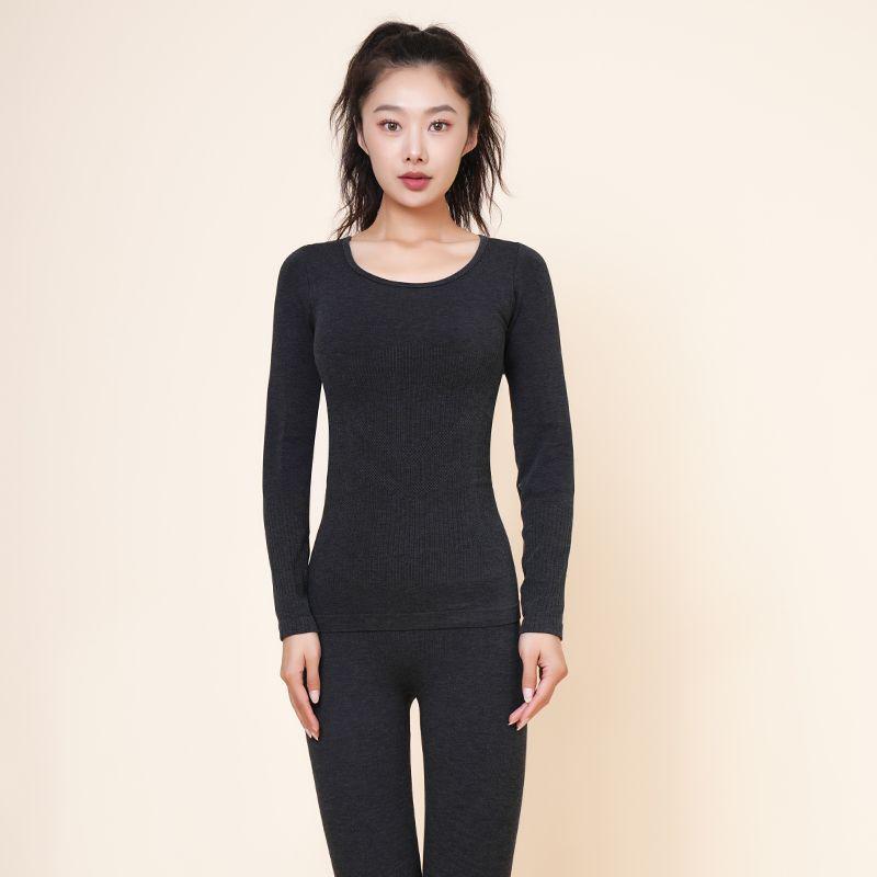 Women's Autumn Warm Clothing Set: Acrylic Heat-Generating Seamless Slimming Underwear and Pants for Body Shaping.