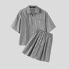 INCERUN Two Piece Suit Men Striped Short Sleeve Shirts Shorts Casual Outfits Sets