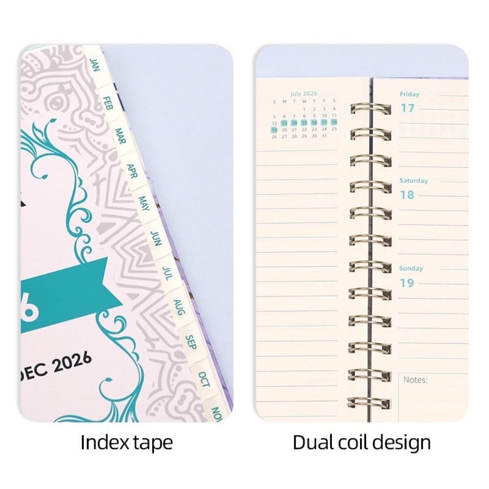 Index Tags 2026 Planner Notebook Spiral Binding Simple Design Coil Diary Book Clock In Function A5 Size Spiral Notebook