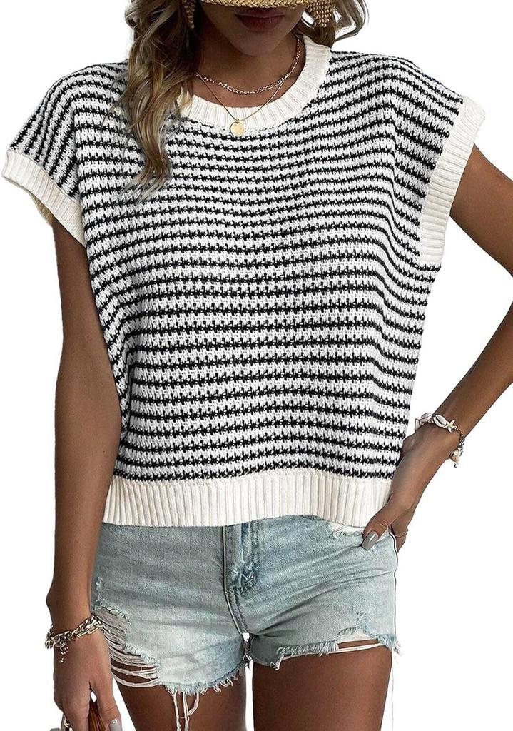European New Fashion Striped Knitwear: Casual Color Block Batwing Sleeve Round Neck Sweater (2025)